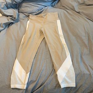 Athleta tan and white mesh leggings